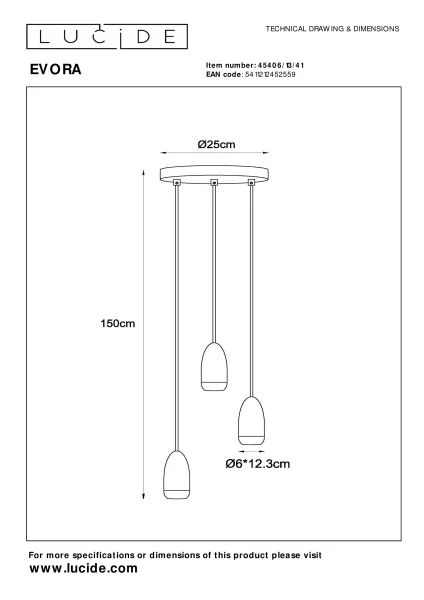 Lucide EVORA - Hanglamp - Ø 25 cm - 3xGU10 - Taupe - technisch